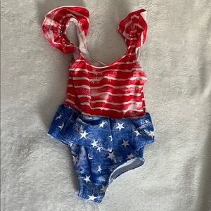 Patriotic Striped Kids Swim One Piece